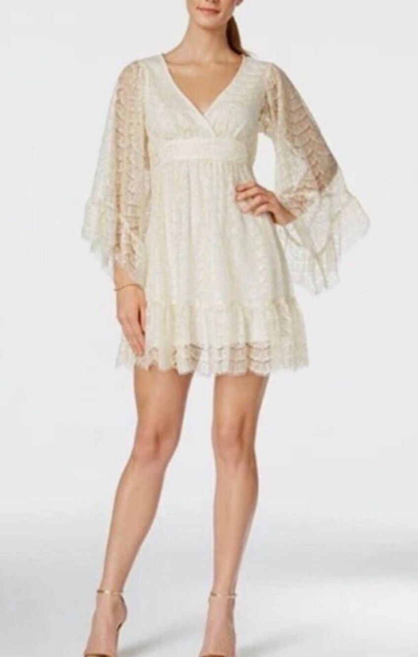 Betsey Johnson Lace Gold Metallic Dress Fairy 90s Babydoll Sz 8